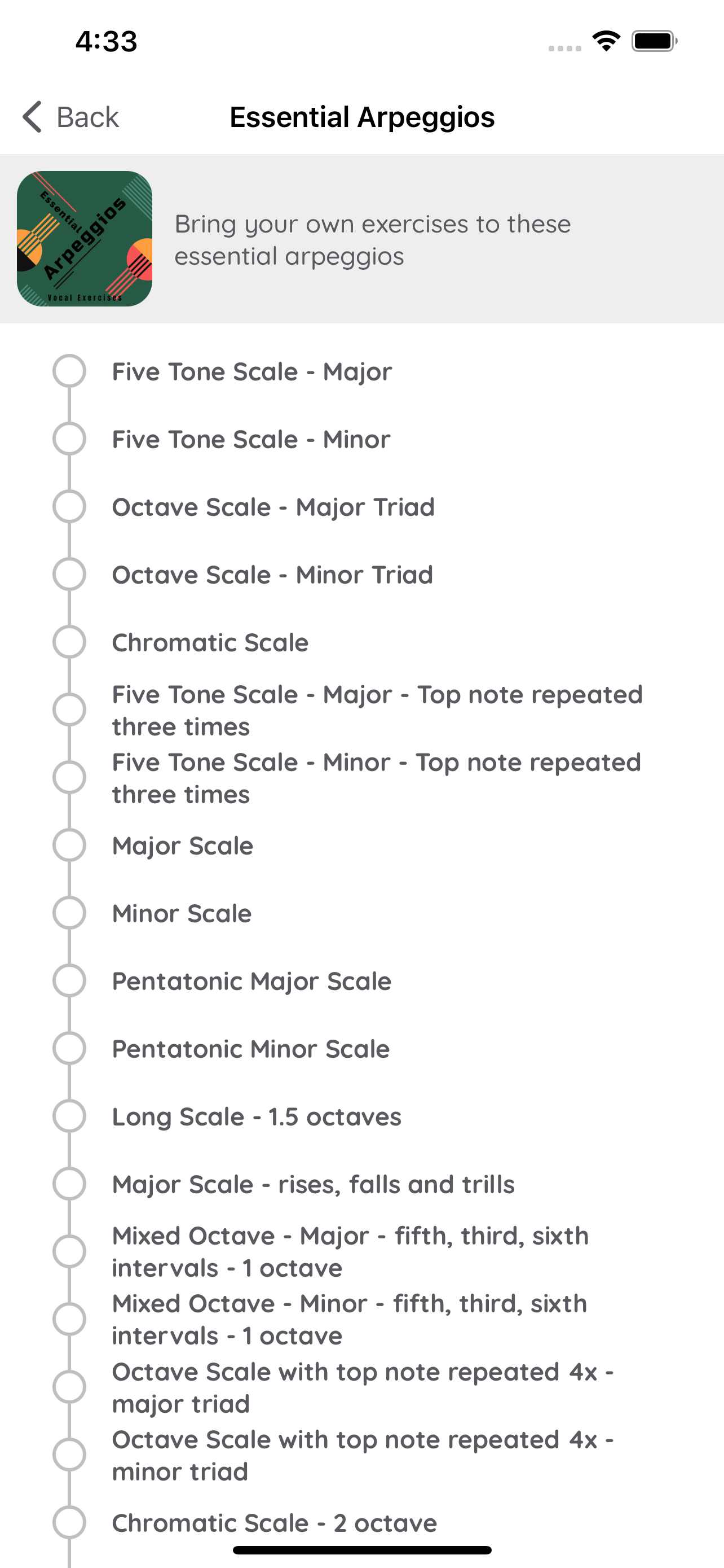 screenshot of Crescendo Voice app vocal placement success